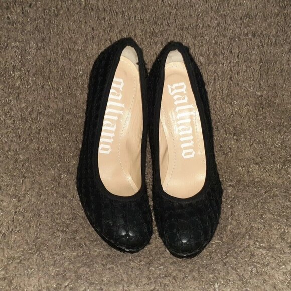 GALLIANO-Black Leather/Crochet Pumps-Croc Embossed Heels-Sz 38-Excellent - Picture 3 of 7